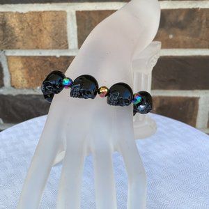 Handmade Black Skull Bead Bracelet